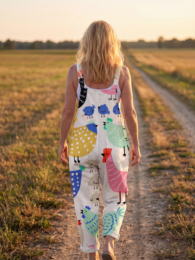 Ida | Ärmlös jumpsuit med printmotiv i regular passform vit