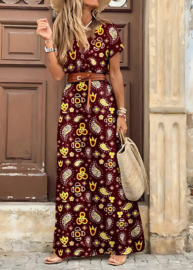 Hilda | Paisley maxiklänning beige med enkel gracer