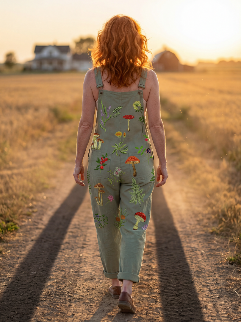 Maja | jumpsuit med tryck och vida ben i salviagrönt