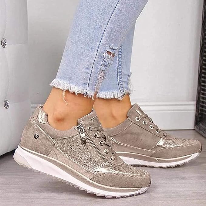 Maja | Ortopediska Sneakers med Dragkedje, Vit Läder