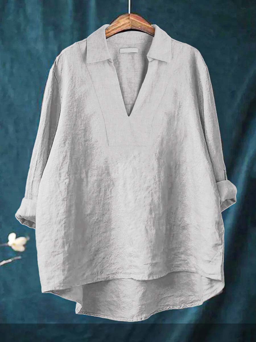 Lena | klassisk blus i khaki bomull med slimmad passform