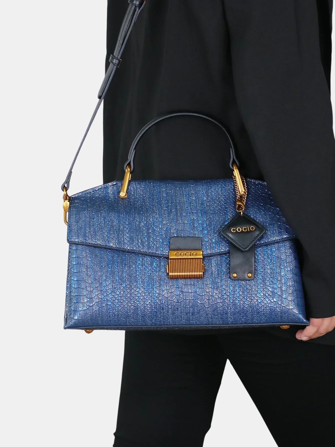 Sigrid | Python Tote Bag i svart läder