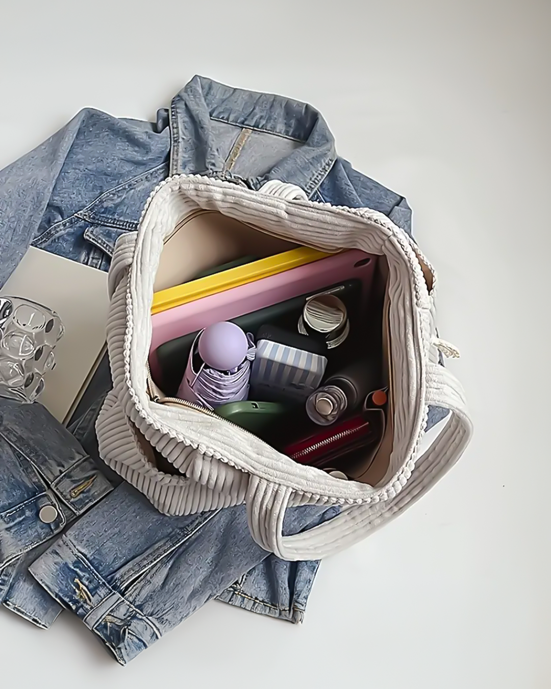 Janelin – Ribbad Tote-väska med Snodddetalj