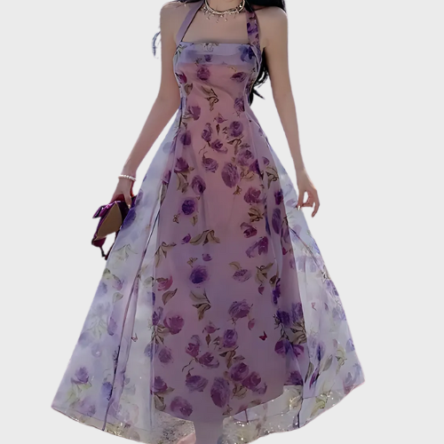 Britta | Elegant Chiffon Midi Klänning i Svart
