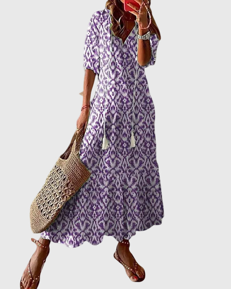 Amalia | Boho Vintage Sommar Maxi Klänning
