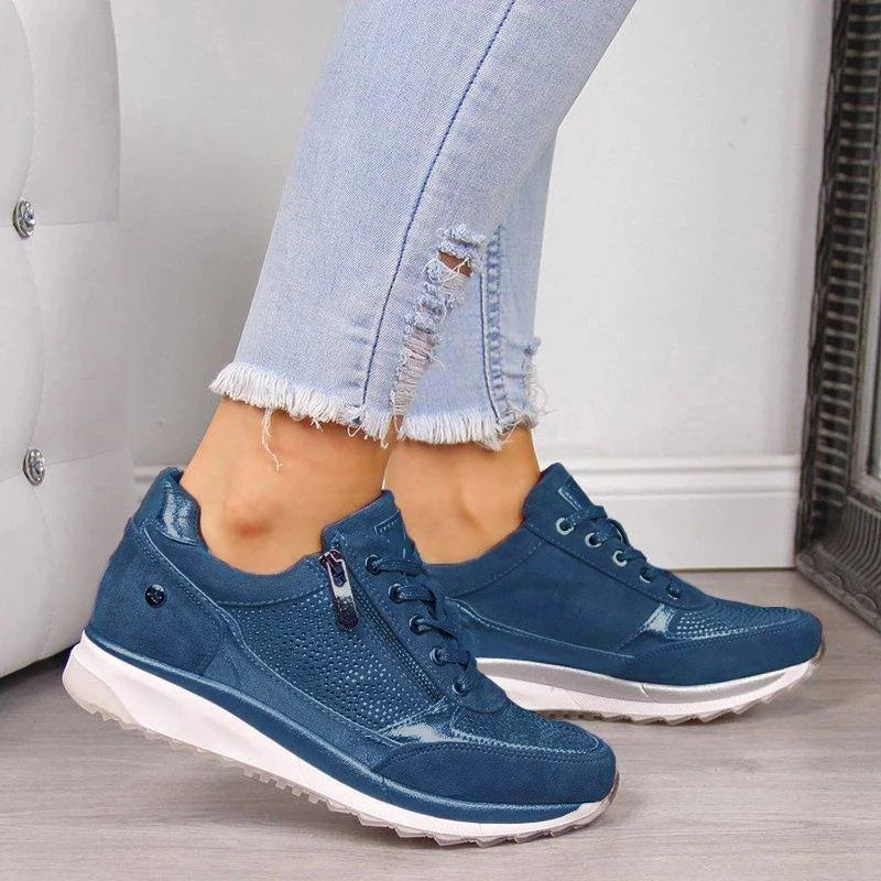 Maja | Ortopediska Sneakers med Dragkedje, Vit Läder