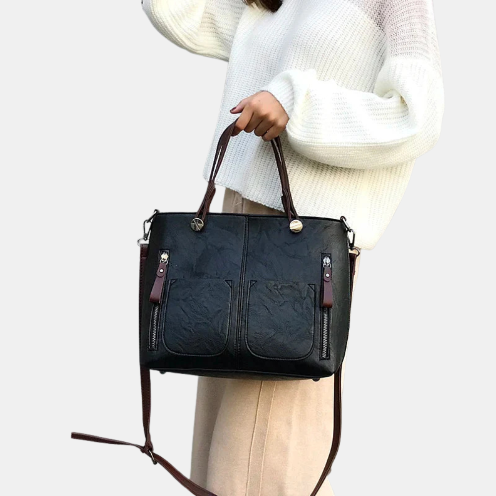 Lena | Vintage läder crossbody väska i svart