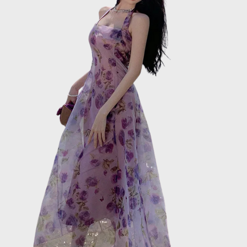 Britta | Elegant Chiffon Midi Klänning i Svart