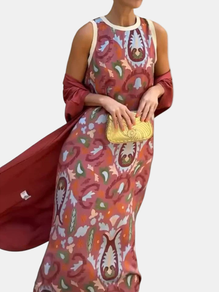 Helena | Sofistikerad Maxi Klänning i Stretchy Jersey, Pistage