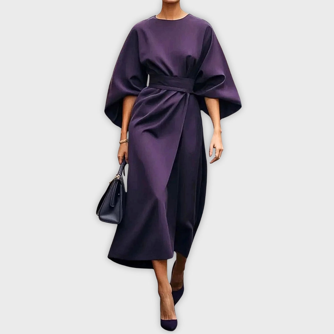 Greta | Elegant Klänning med Bälte och Dolmansleeves