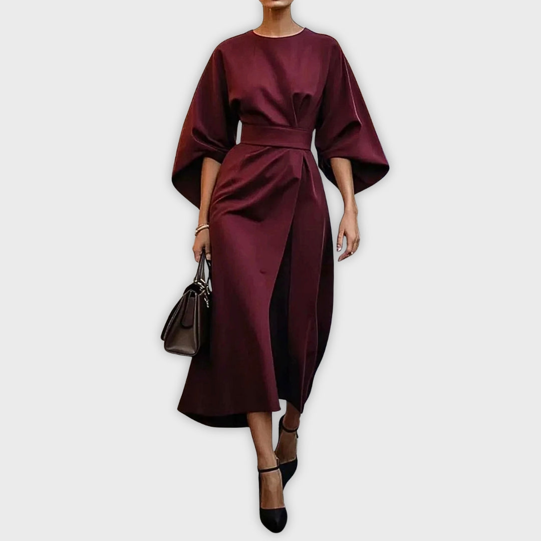 Greta | Elegant Klänning med Bälte och Dolmansleeves