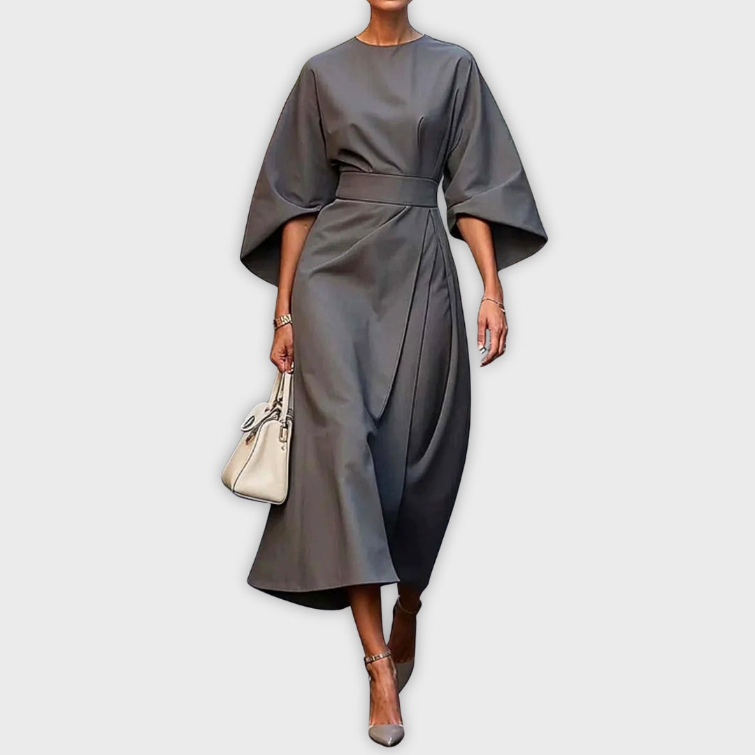 Greta | Elegant Klänning med Bälte och Dolmansleeves