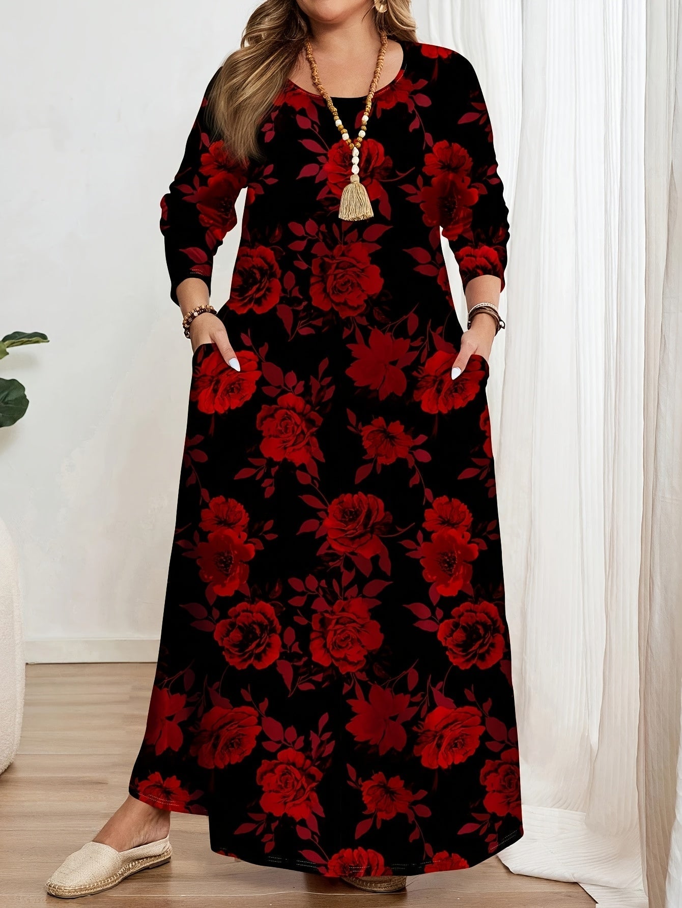 Åsa | Blommig Maxiklänning i Röd Bomull