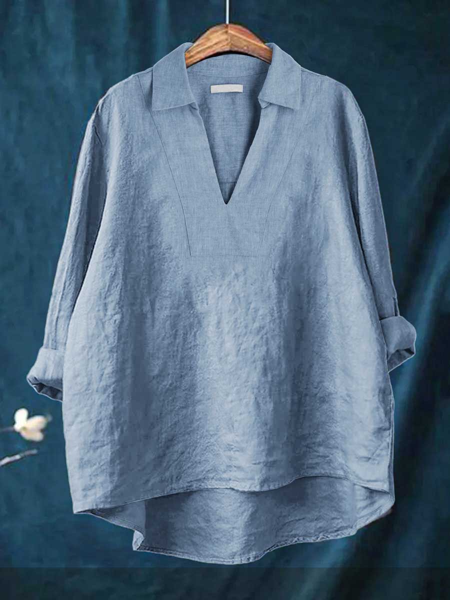 Lena | klassisk blus i khaki bomull med slimmad passform