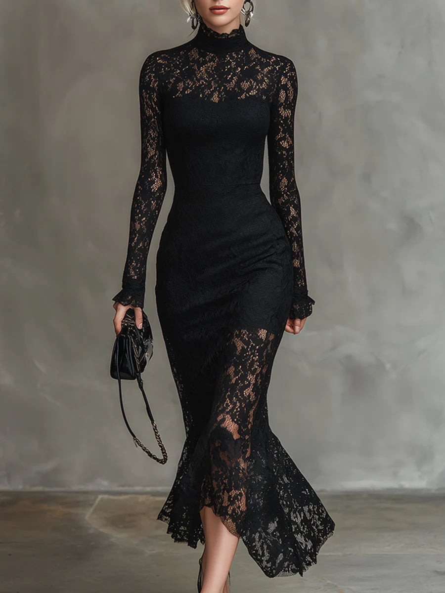Klara | Elegant Spets Fishtail Maxi Klänning