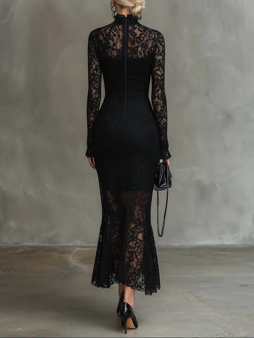 Klara | Elegant Spets Fishtail Maxi Klänning