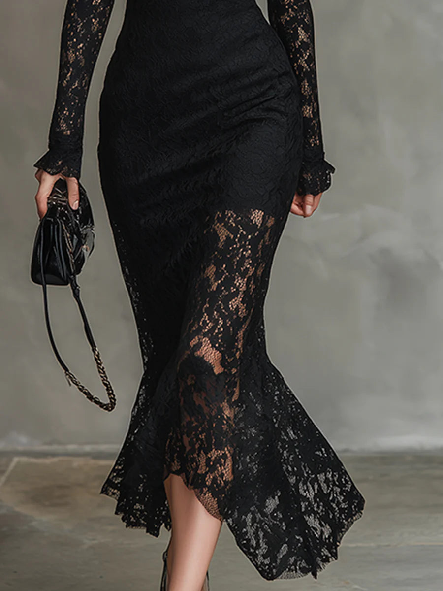 Klara | Elegant Spets Fishtail Maxi Klänning