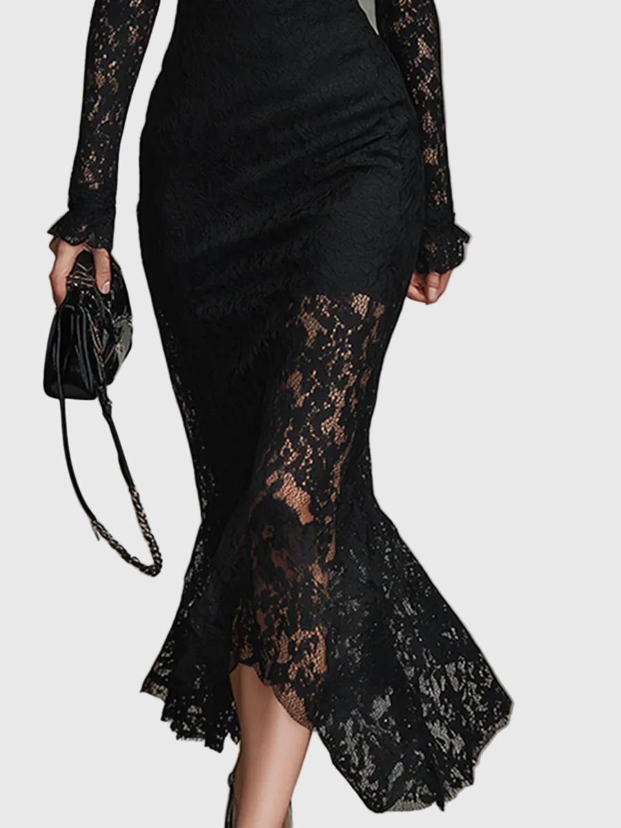 Lena | Elegant Spets Fishtail Maxi Klänning