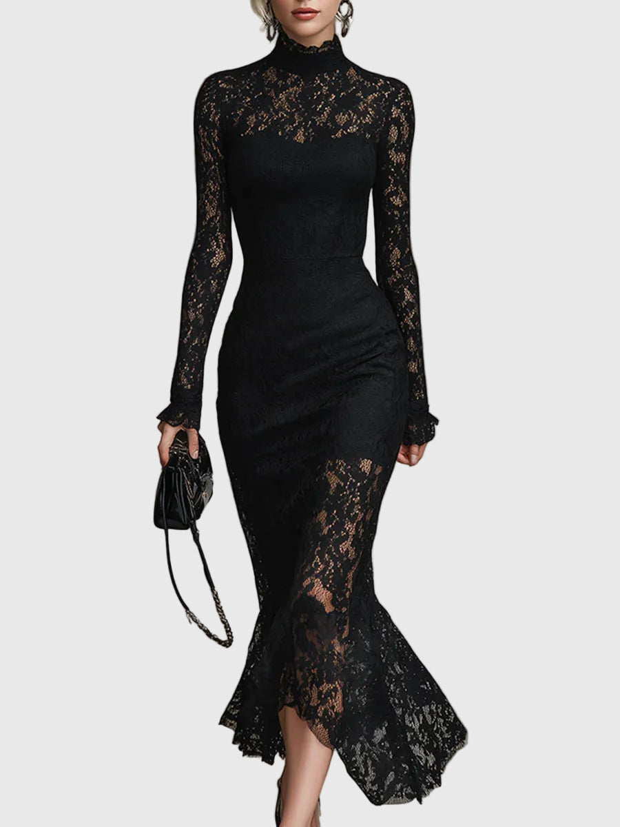 Lena | Elegant Spets Fishtail Maxi Klänning
