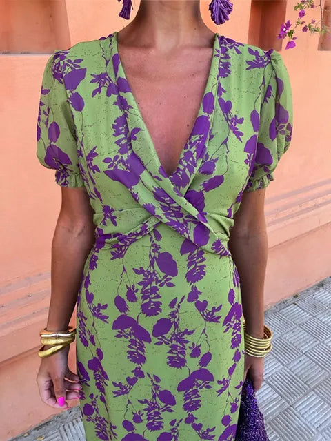 Ylva | Boho-chic wrapklänning i linneblandning, rostbrun