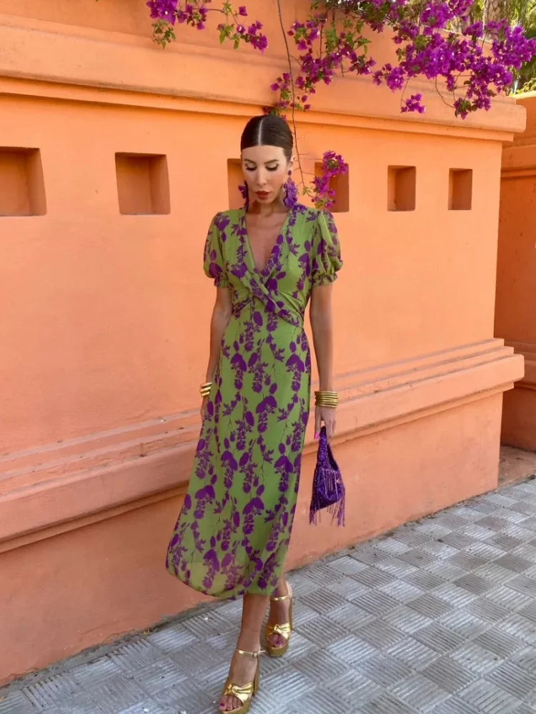 Ylva | Boho-chic wrapklänning i linneblandning, rostbrun