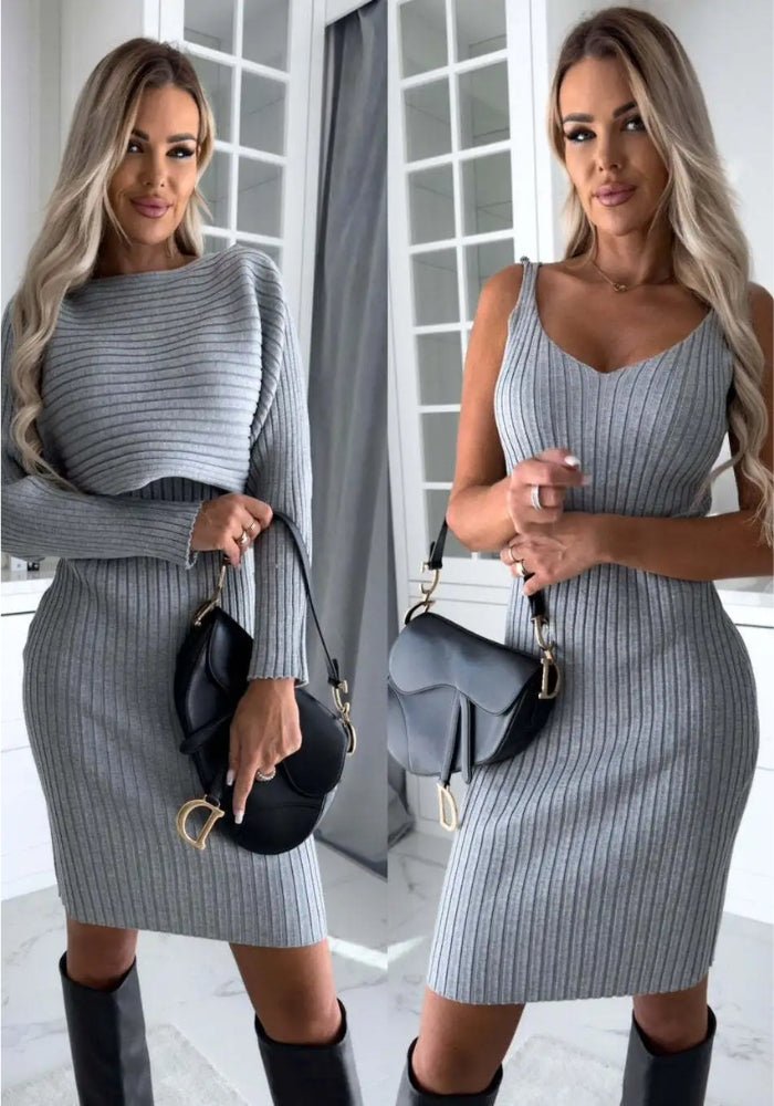 Greta | LARISSA™ - Ribbad Stickad Tvådelad Set