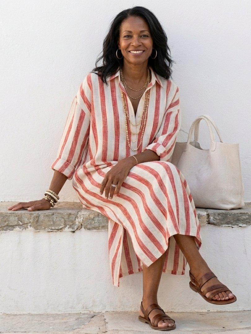 Elisabeth | Långärmad Randig Maxiklänning