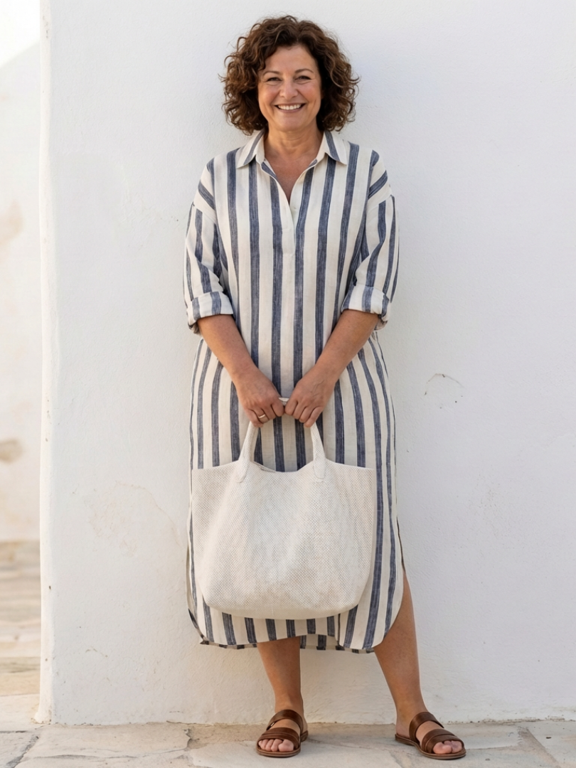 Elin | Long Sleeve Striped Midi Shirt Dress