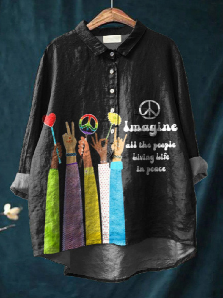 Emma | Oversized T-shirt i bomull, vit, hippie-inspirerad design