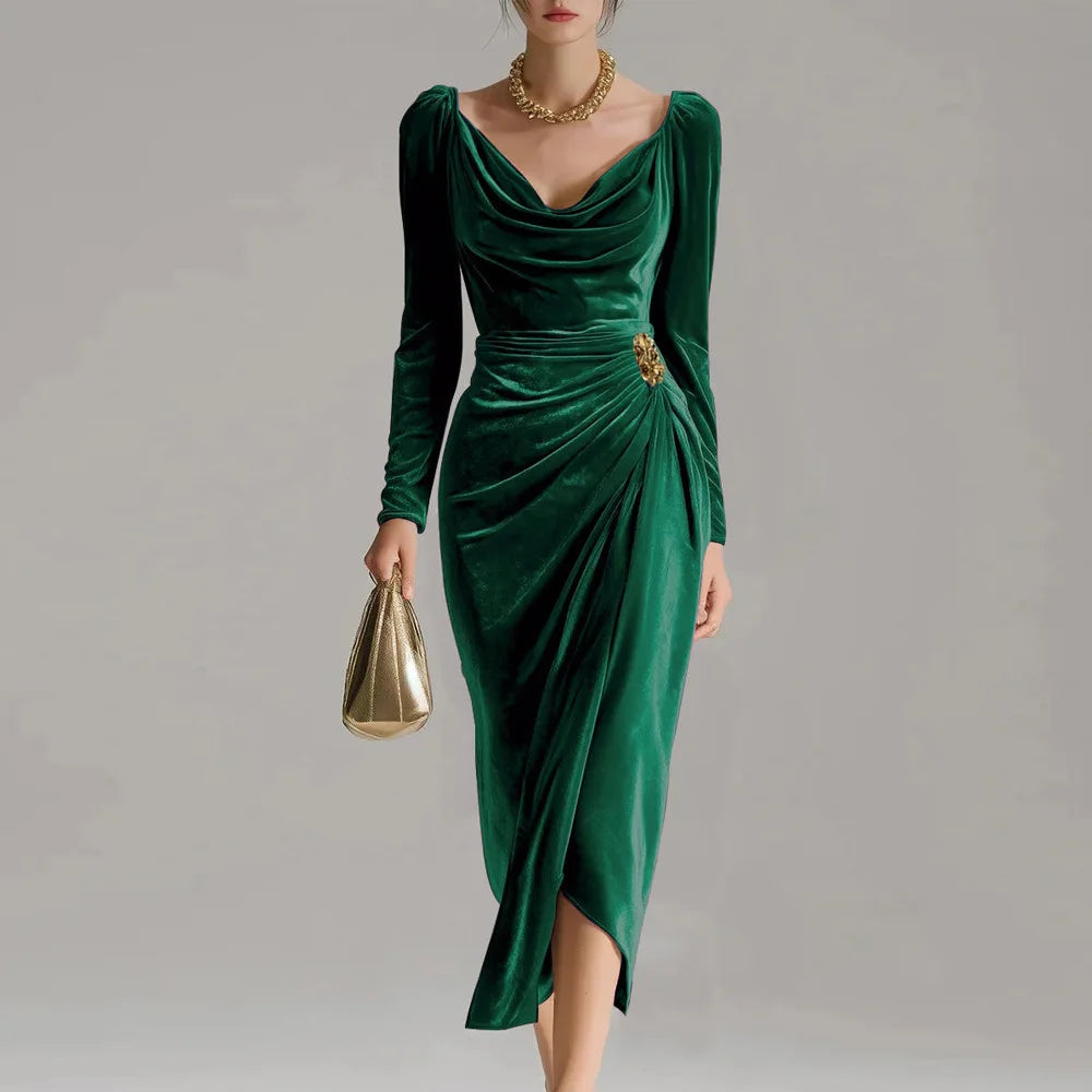 Vera | Elegant Sammet Midi Klänning