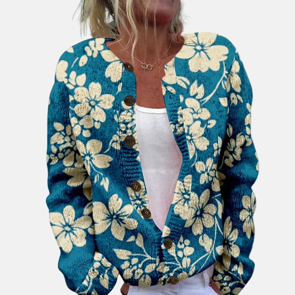 Katherine | Blommig Cardigan i Blått