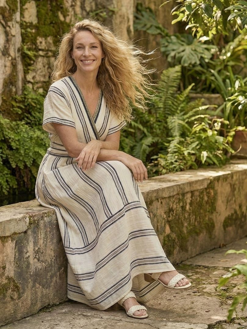 Greta | V Neck Short Sleeve Wrap Waist Midi Dress