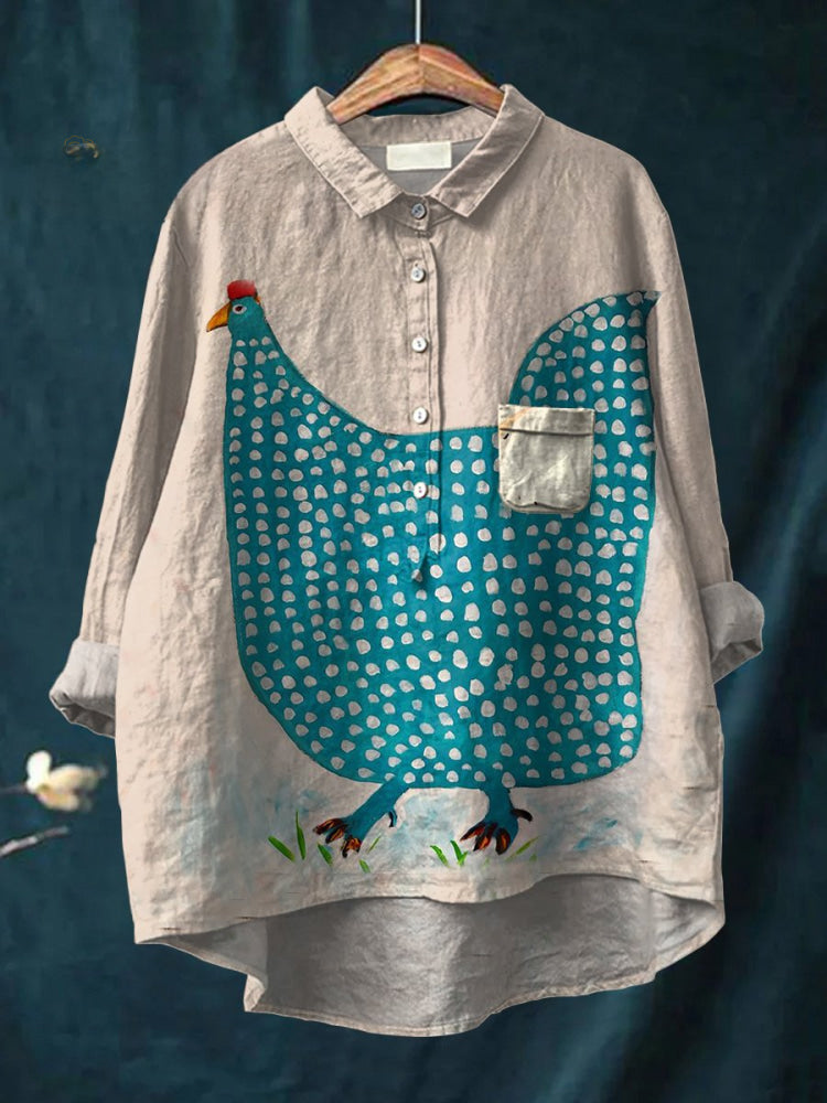 Sigrid | Avslappnad T-shirt med Prickigt Kyckling-mönster i Vit