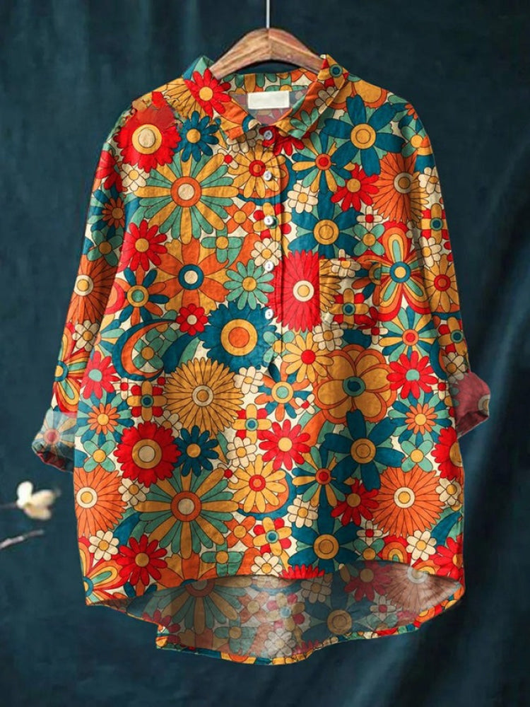 Anna | Livlig Blommig Broderad Skjorta