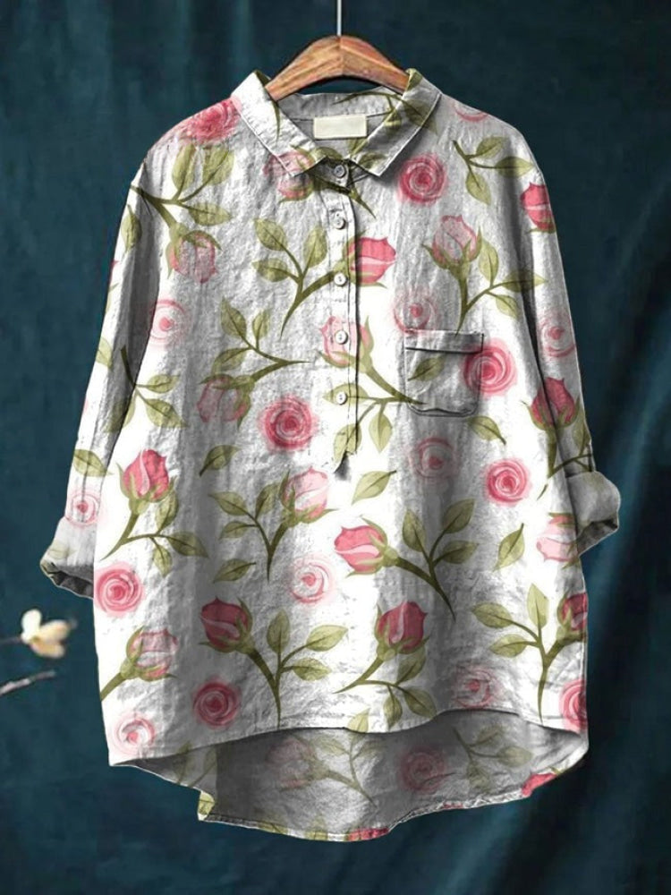 Anna | Livlig Blommig Broderad Skjorta