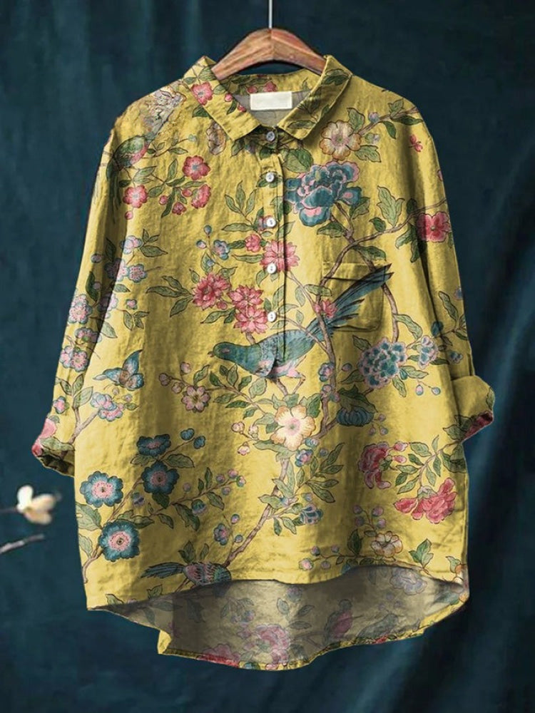 Anna | Livlig Blommig Broderad Skjorta