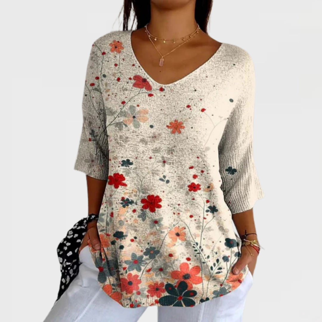 Ida | Vintage Blommig Stickad Topp