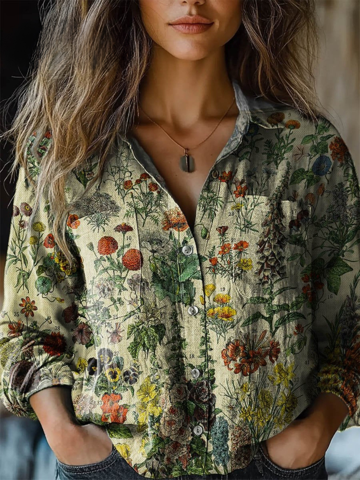 Petra | Kvinnors Vintage Vacker Blomtryck Casual Långärmad Bekväm Bomullströja