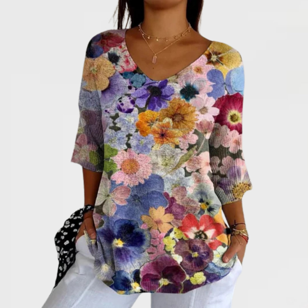 Emma | Vintage Blommig Stickad Topp