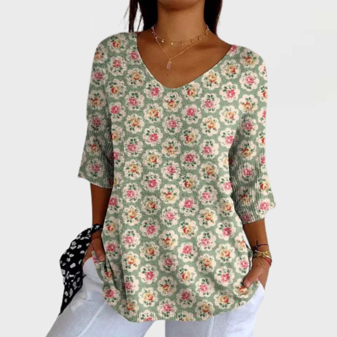 Lena | Vintage Etnisk Blommig Stickad Topp