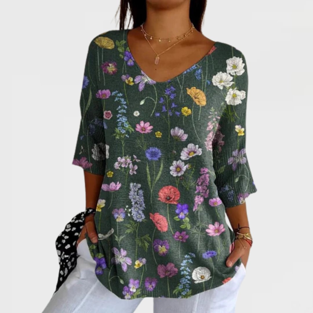 Lovisa | Blommig Stickad Topp