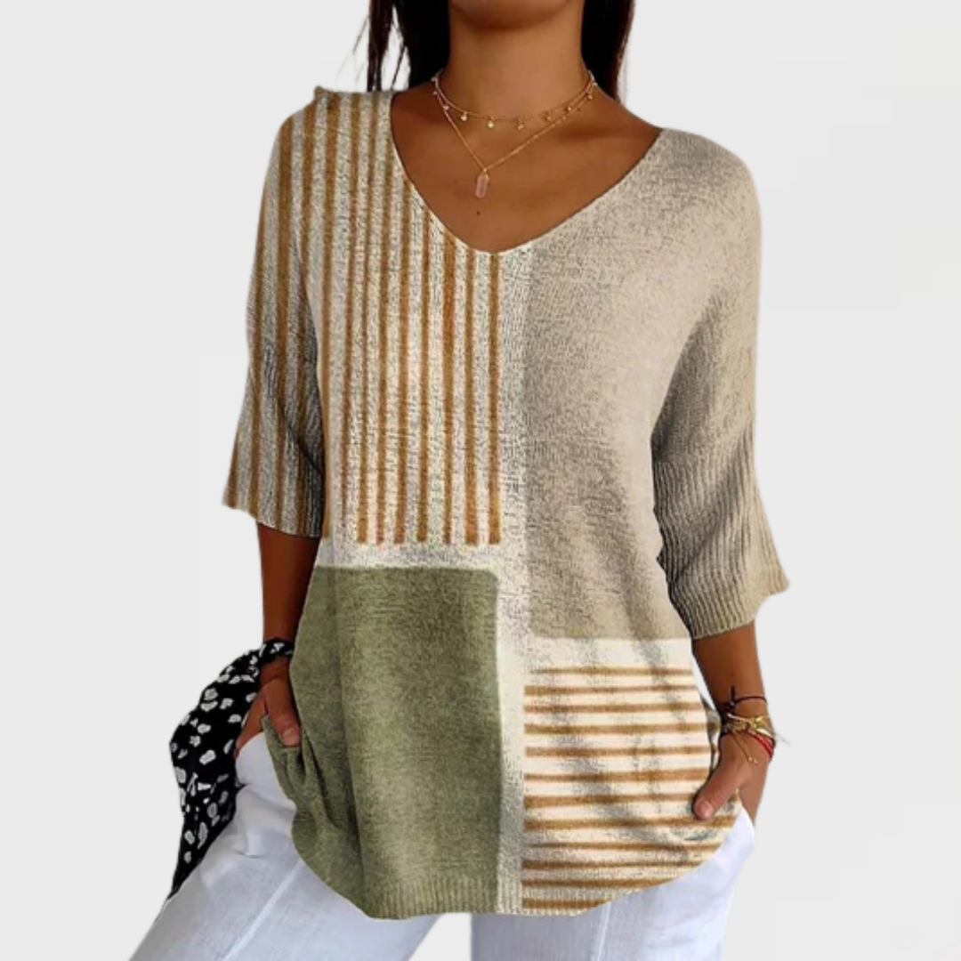 Sigrid | Abstrakt Geometrisk Stickad Topp i Beige