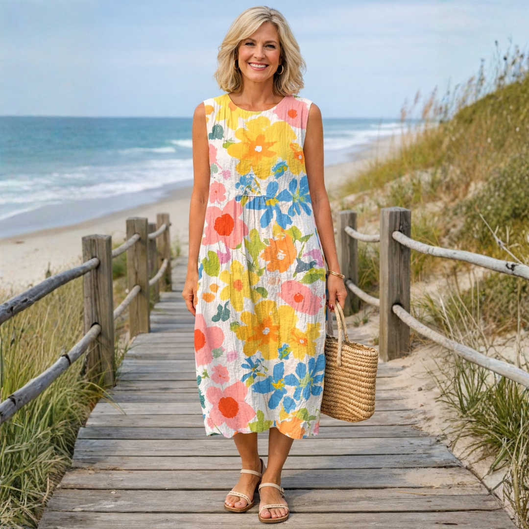 Ella | Pastellblommig Midi Klänning