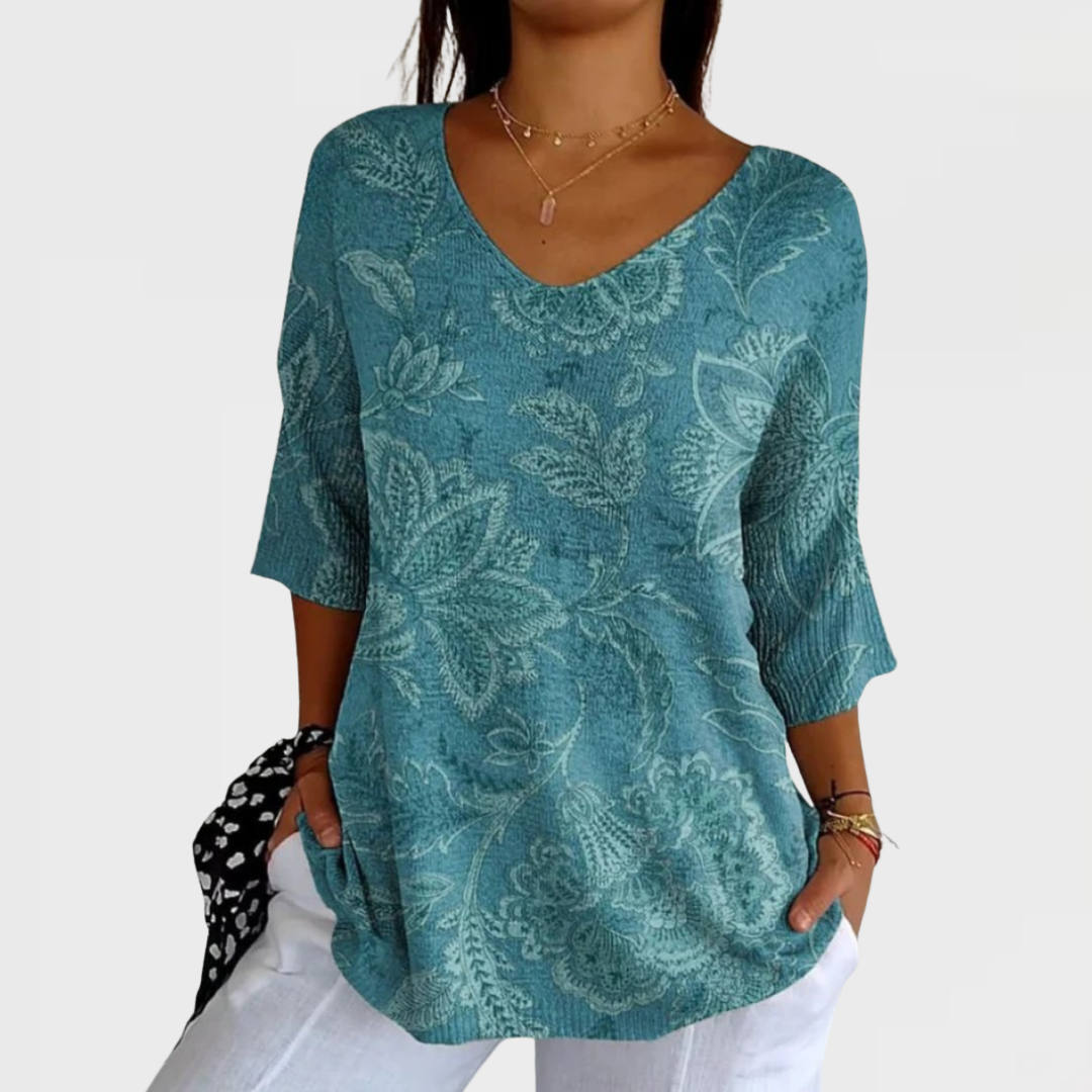 Anna | Vintage Etnisk Blommig Stickad Topp