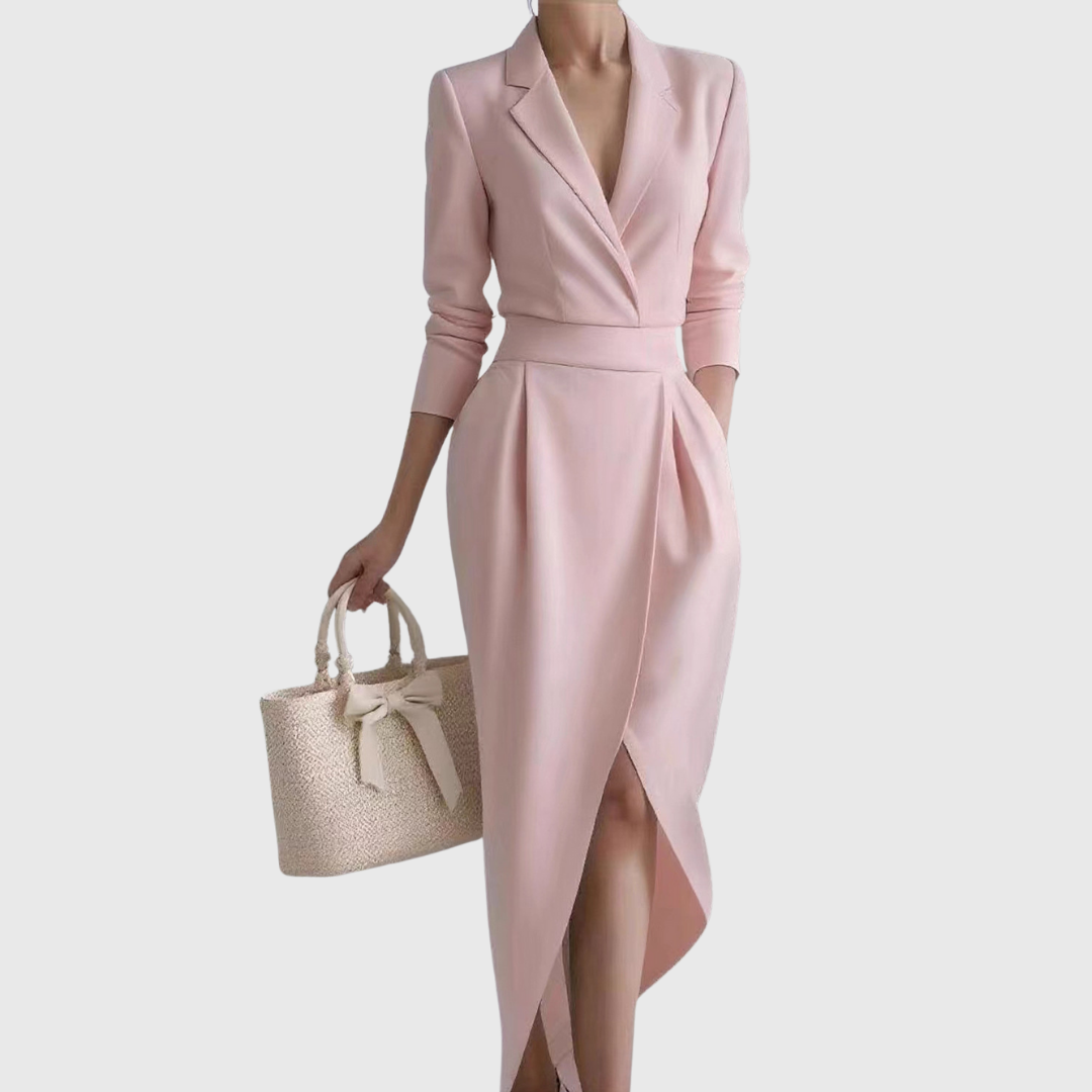 Ulrika | Elegant Wrap Midi Klänning i Svart - Klassisk Design i Mjukt Material