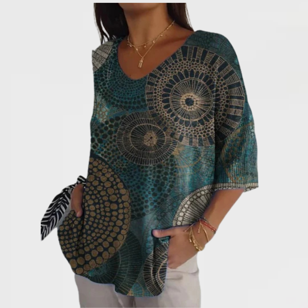 Elsa | Vintage Abstrakt Geometrisk Stickad Topp i Beige