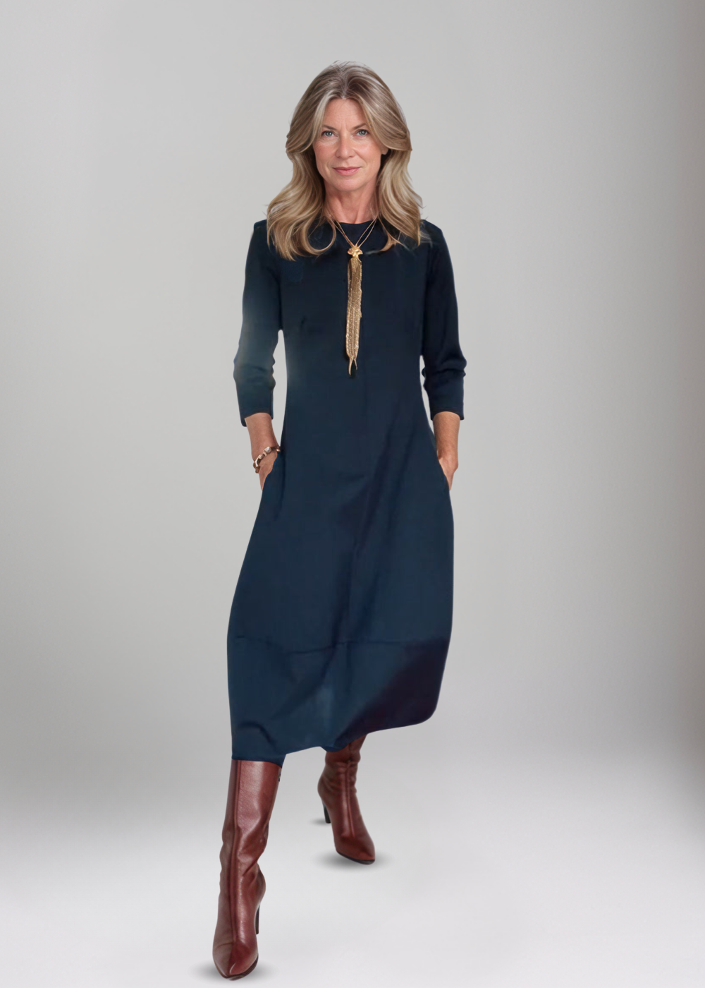 Kristina | Elegant Midi Klänning i Svart
