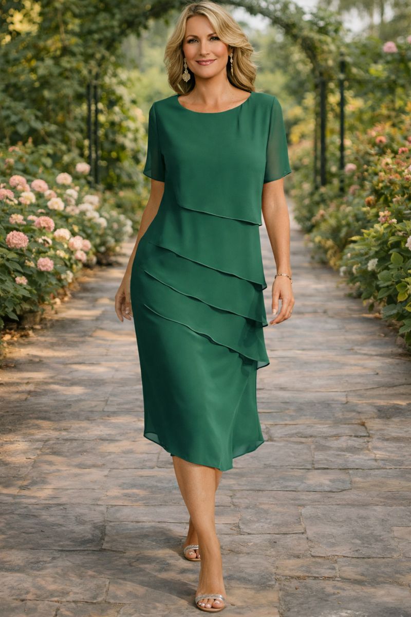 Elena | Lager-på-lager Chiffongklänning i Midilängd