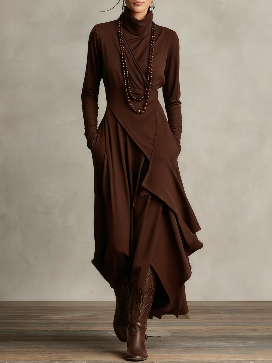Ida | Elegant Höghalset Asymmetrisk Draperad Maxiklänning