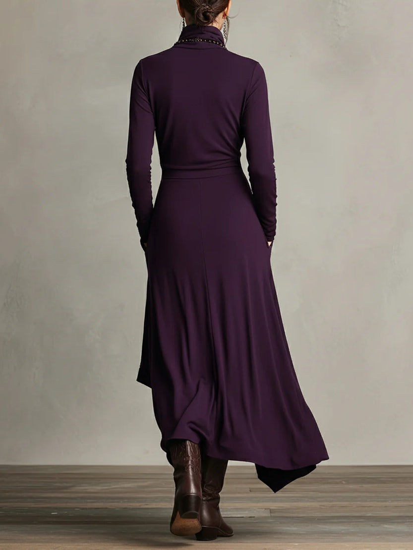 Ida | Elegant Höghalset Asymmetrisk Draperad Maxiklänning